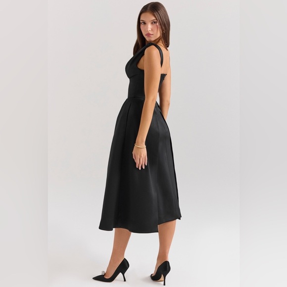 House of CB Paloma Black Satin Twist Strap Midi Dress - Picture 9 of 9